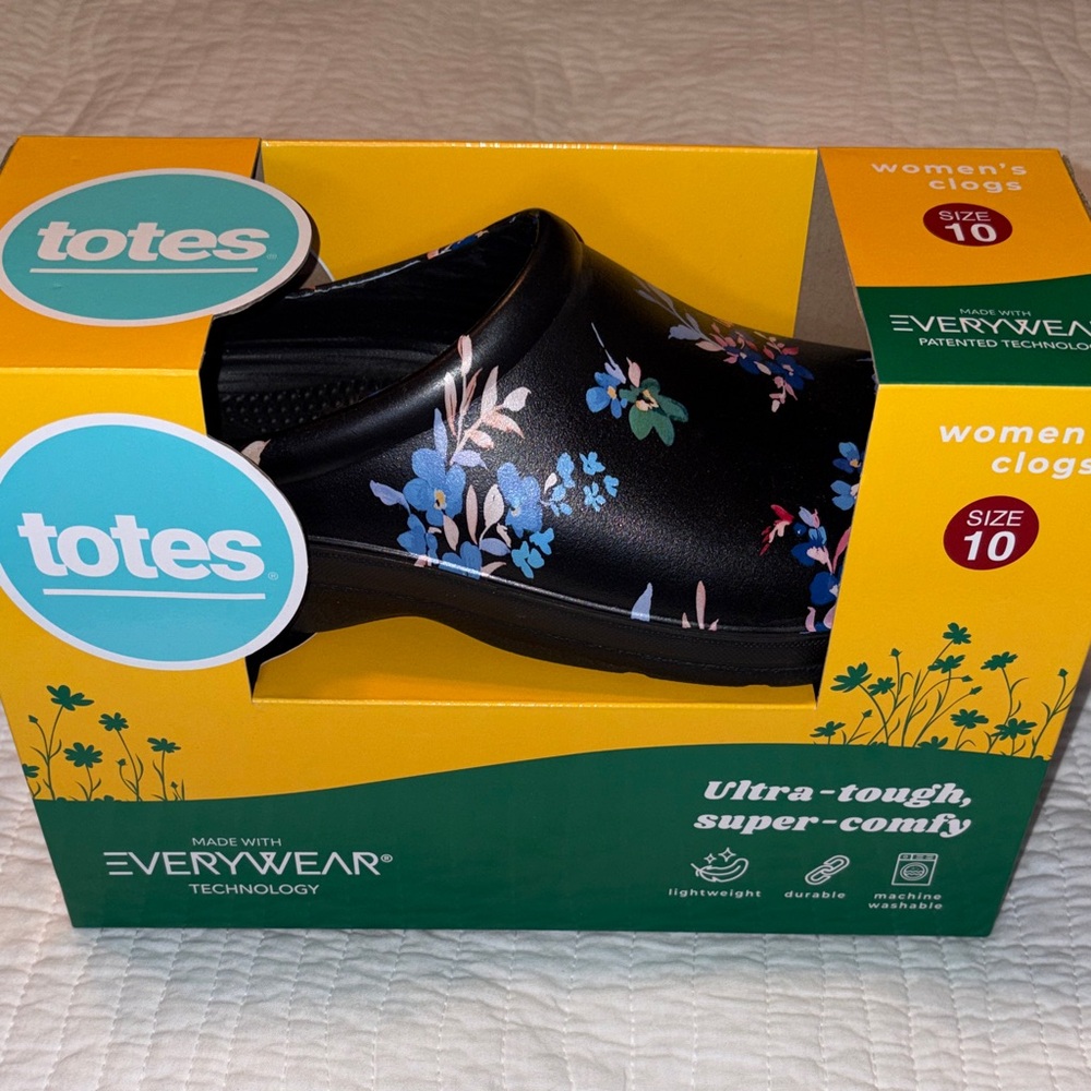 Totes Women's Black and Floral Clogs